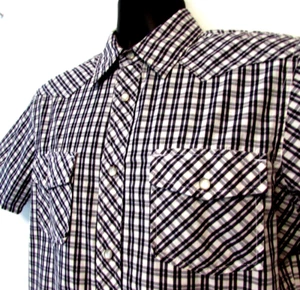 Urban Pipeline Westernhemd Herren Medium schwarz kariert Perle Druckknopf kurzärmelig - Bild 1 von 9