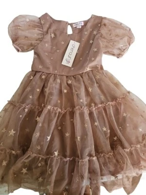 Sz6 Girls Dress Chenault Birthday Tule Mauve Taupe Stars Sparkle Tutu - Image 1 of 4