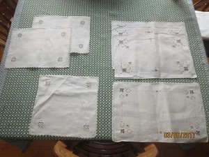 7-Piece NATURAL LINEN EMBROIDERED CUT-OUT Runner Set w/Measurements - Vintage - Picture 1 of 8