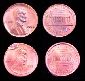 (2) Lincoln cent Error 1964 Broadstruck 2001 Broadstruck + Indent Free Shipping - Picture 1 of 5