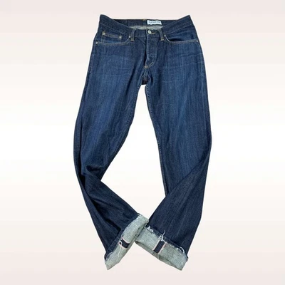 Pantalones de mezclilla Gustin con ribete para hombre 33x30 azul crudo ajustados botones rectos mosca Foto 1 de 4