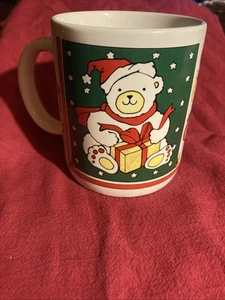 Houston Foods Christmas Holiday Teddy Bear Coffee Mug Cup 1988 Mint 4” x 3 1/4” - Picture 1 of 7
