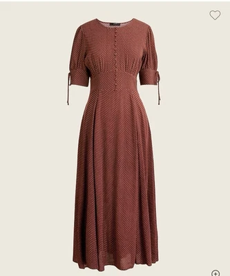 Maxi Vestido J Crew Manga Corta Marrón 18 Puntos 1/4 Botón Modesto Preppy Bosque Foto 1 de 4