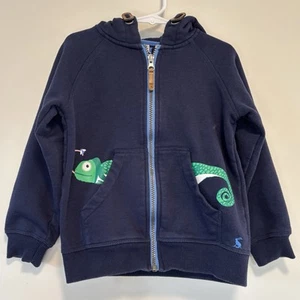 Joules Navy Blue Full Zip Fleece Hoodie Sweatshirt Chameleon Print Boy Size 5 - Picture 1 of 8