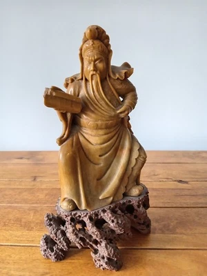 Soap Stone Hand Carved Chinese Guan Gong Deity God Statue, GuanYunChang, War god - Image 1 of 4