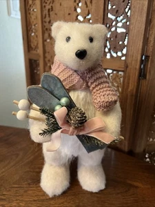 Polar Bear Christmas Figure 12 inch Nordic Winter Decor Pink Scarf Holiday NEW - Picture 1 of 6