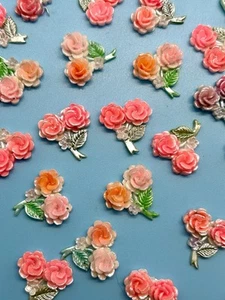 20 Vintage 1950s Small Celluloid Double Rose Japan Plastic Flowers Charms Crafts - Picture 1 of 6