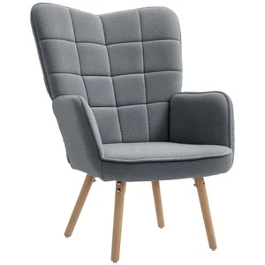 HOMCOM Upholstered Tufted Wingback Armchair with Seat Padding, Dark Grey - Picture 1 of 11
