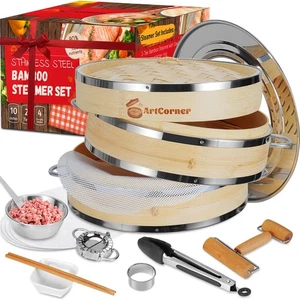 2-stufiges Bambus Dampfgarer Korb Set 10 Zoll mit Verstärkung & Griff, Bambus S... - Bild 1 von 6
