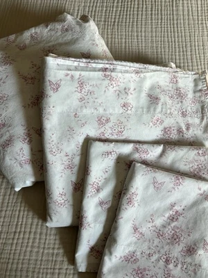 The Farmhouse Rachel Ashwell Sheet Set Pink Floral Butterfly Cotton Shabby KING - Image 1 of 4