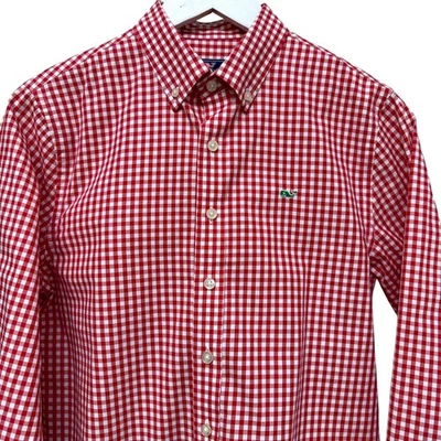 Vineyard Vines Boys Shirt Large Red Gingham Check Button Up Holiday Christmas - Image 1 of 4