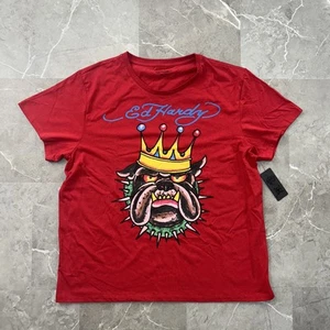Ed Hardy Shirt Mens XL Red Bulldog Crown Graphic Tee Don Ed Hardy Designs Tattoo - Picture 1 of 10