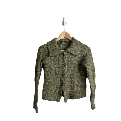 PERUVIAN CONNECTION Medium M Sweater Green Knit Cardigan Cotton Alpaca Women’s - Image 1 of 4