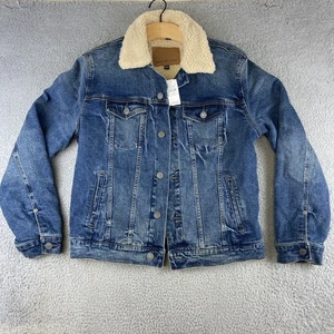 American Eagle blau Denim Sherpa gefüttert Trucker Flex Jeansjacke Herren Größe Medium - Bild 1 von 17
