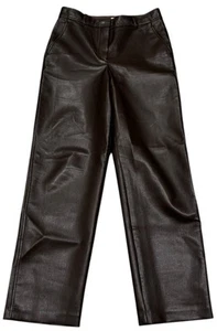 Aritzia Babaton Leather Trousers Brown Size 8 Command Cropped Mid-rise Vegan - Picture 1 of 12