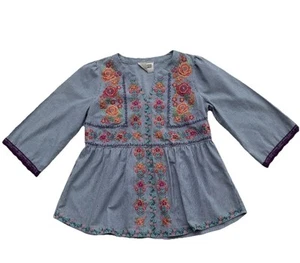 Savanna Jane Top Womens M Embroidered Mixed Print Popover Blouse Preppy Boho - Picture 1 of 13