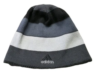 Adidas Reversible Gris Gorro Tejido Sombrero Rayas Gris, Negro y Blanco, Talla Única NUEVO Foto 1 de 3
