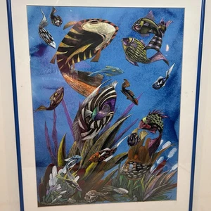 Original Mixed Media Gemälde Kunstwerk signiert "SUL" Fisch Maritim Kunst Sea Life - Bild 1 von 24