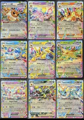 Pokemon Prismatic Evolutions Double Rare EX EEVEE Set Of 9 ENGLISH EEVEELUTIONS - Image 1 of 4