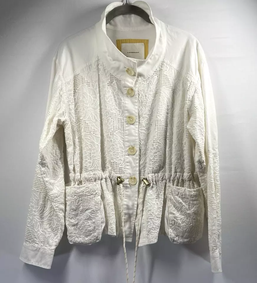 Anthropologie Womens Jacket S Ivory Lace Slouchy Pockets Toggle Waist Button Up - Image 1 of 4