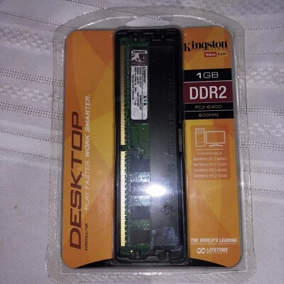 Kingston PC2-6400 1 GB DIMM 800 MHz DDR2 SDRAM Memory (KVR800D2/1GR) NWT - Image 1 of 4