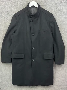 Vintage Hugo Boss Jacket Mens 46 Black Sintrax Pea Coat Cashmere Wool Overcoat - Picture 1 of 14