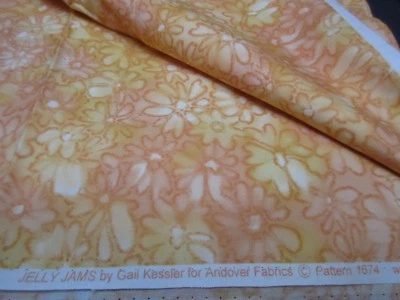 Orange & Yellow Muted Floral Cotton Fabric 43" wide x 34" Inches long - Image 1 of 2