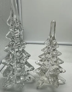 VTG ART GLASS CHRISTMAS Trees Silverstein 8.5 And 6.5 Inches Clear No Flaws - Picture 1 of 7