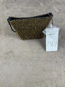 ZARA Gold Beaded Fringe Mini Evening Bag Wristlet NWT - Picture 1 of 4