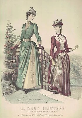 COSTUMES ROBES GRAVURE DE MODE EN COULEURS LA MODE ILLUSTREE 1889 - Photo 1/2