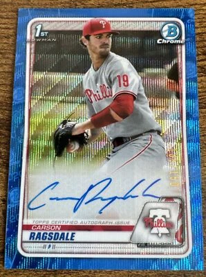 2020 Bowman Chrome Draft Carson Ragsdale 1st Blue Wave Refractor Auto /150 SP - Image 1 of 2