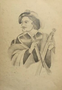 Antique realist pencil painting portrait musician - Picture 1 of 12