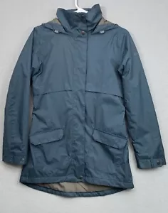 Columbia XS Rain Fleece Lined Hooded Jacket Women Blue Lightweight Snap Bton - Picture 1 of 17