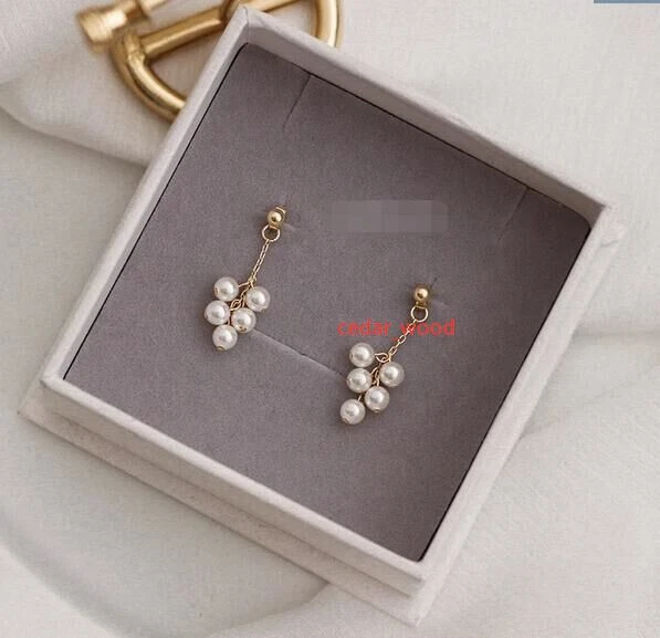 Popular natural 6-7MM AAA+ WHITE Akoya Round PEARL LONG EARRINGS 14K yellow GOLD - Image 1 of 4