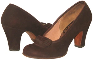 VTG 1950s TWEEDIES Brown Suede Leather Buckle Bow Tie Heels Pumps Bozeman,MT 6.5 - Picture 1 of 14