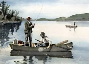 Antique 8x10 Repro A B Frost Photograph print showing 2 Bass Fishermen in Boat - Picture 1 of 1