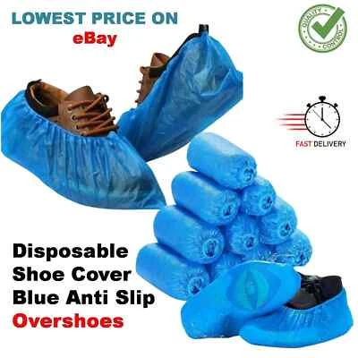 2000 Disposable Shoe Cover Blue Anti Slip Plastic Cleaning Overshoes Boot Safety - Image 1 of 4
