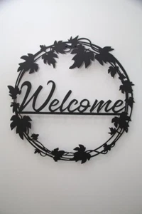 Welcome Sign Black Metal Wall Art With Natural Theme For Any Outdoor Space - Picture 1 of 7