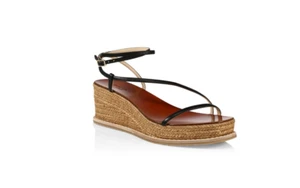 Jimmy Choo Drive Leather Espadrille Wedge Sandals Black Size 37.5 440128 - Picture 1 of 4