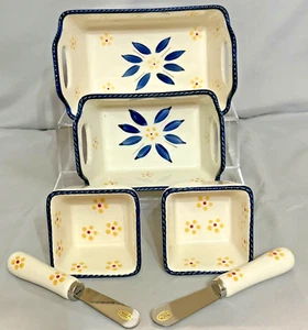 Temptations by Tara Old World Blue Set Baker Loaf Pan Ramekin Spreader Dip Bowl - Picture 1 of 5