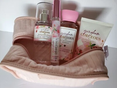 5 PCS SET BATH & BODY WORKS GINGHAM GORGEOUS + PASTEL PINK BLUSH COSMETIC BAG  - Imagem 1 de 4