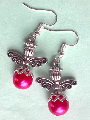 ANGEL WINGS ENCAJE BAYA ROJO VIDRIO PERLA HECHO A MANO GANCHO DE PEZ #XAG Foto 1 de 4