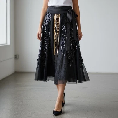 Stunning Embellished A Line Skirt Beaded Fairycore Glam Whimsygoth Y2K Formal 8 - Image 1 of 4