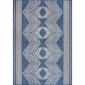 Ranya Tribal Blue 5 ft. x 8 ft. Indoor/Outdoor Patio Area Rug - Picture 1 of 10