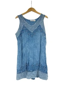 Raya Sun Blue Mineral Wash Embroidered Hippie Grunge Dress Boho Damen Large - Bild 1 von 6