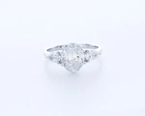 Anello di Fidanzamento Cesto Oro Bianco 14K Diamante 2,1 CT Creato in Laboratorio E/VVS1 Taglio Ovale - Foto 1 di 4