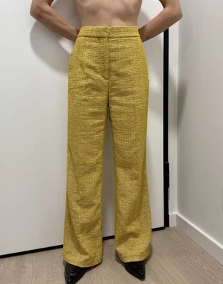 DDP VVB Victoria Beckham Yellow Texture High Waist Trousers Size UK8 US4 - Image 1 of 4
