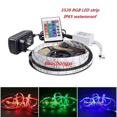 5M 3528 RGB 300Led SMD Flexible Light Strip IP65 +24key IR+ EU/US 12V 2A Power  - Image 1 of 4