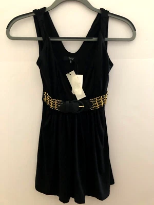 Top Sky Sin Mangas Cuello en V Profundo con Cuero Cinturón Cadena Dorada Negro Talla XS NUEVO Foto 1 de 4