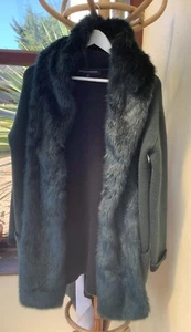 French Connection Faux Fur Cardigan with hood, forest green, excellent condition - Picture 1 of 6